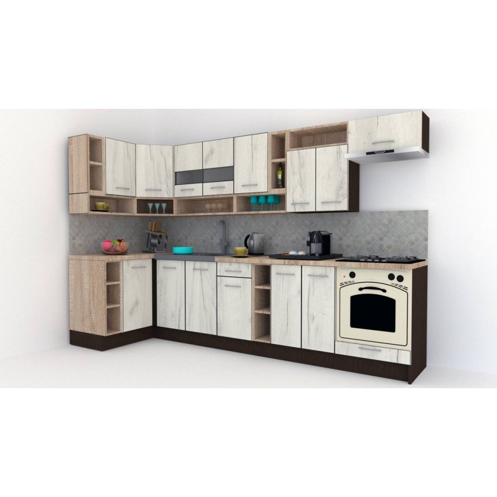 Bucatarie de Colt COSSY NEW ST. 120-320, Wenge / Decor K001
