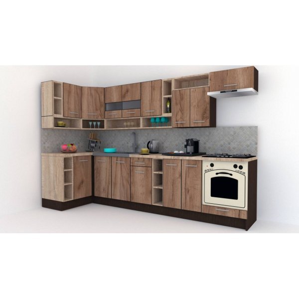 Bucatarie de Colt COSSY NEW ST. 120-320, Wenge / Decor K004