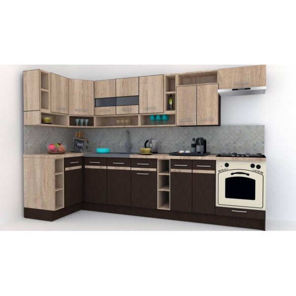 Bucatarie de Colt COSSY NEW ST. 120-320, Wenge / Stejar Sonoma