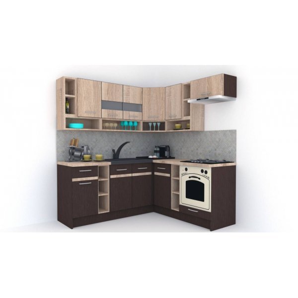 Bucatarie de Colt COSSY NEW 180-200 DR. Wenge / Stejar Sonoma
