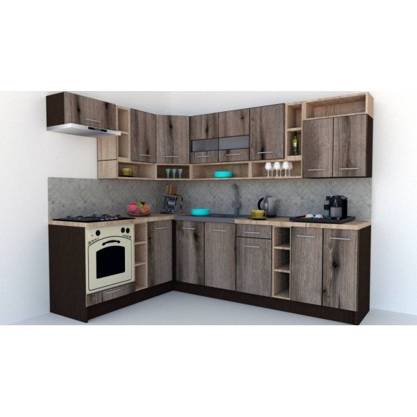 Bucatarie de Colt COSSY NEW 180-260 St. Wenge / Decor K366