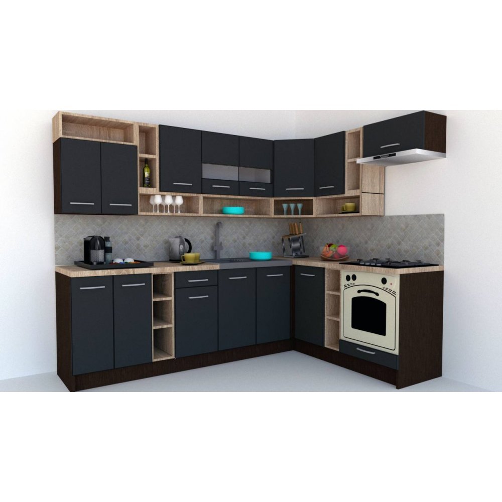 Bucatarie de Colt COSSY NEW 180-260 Dr. Wenge / Decor 0164