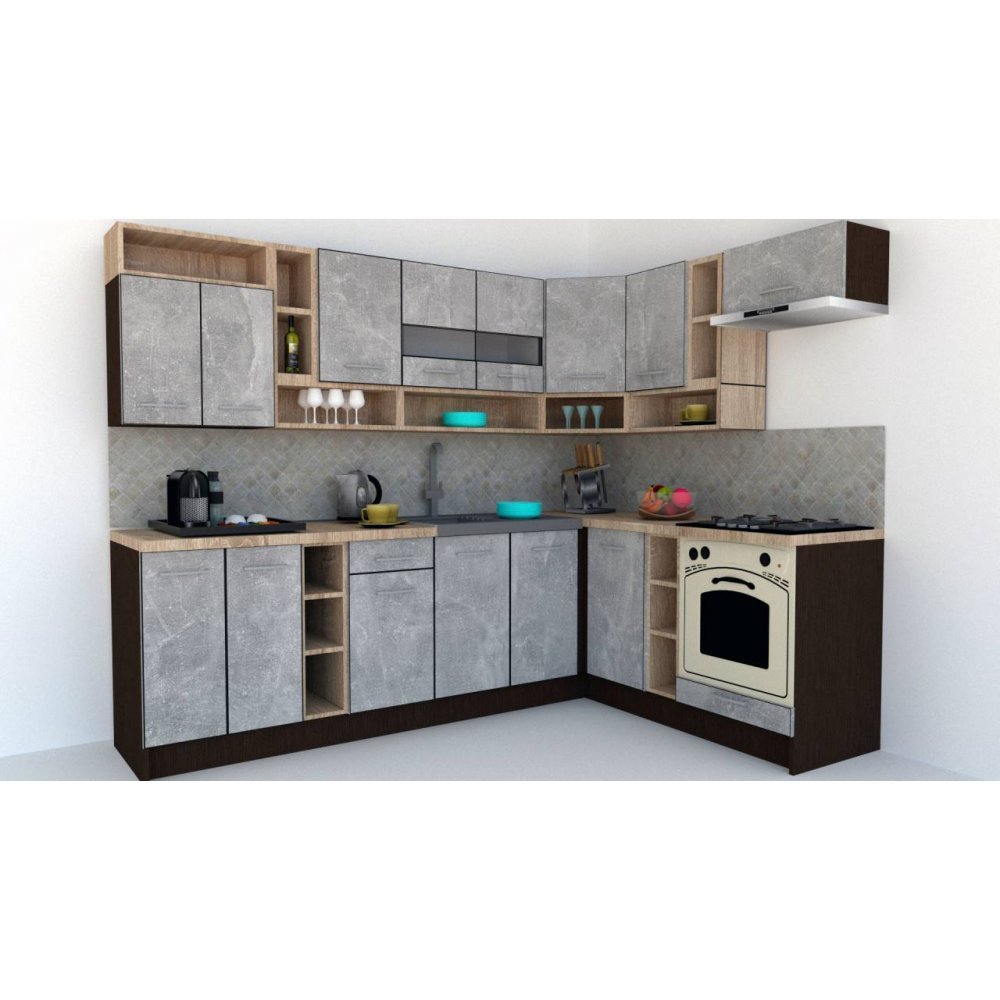 Bucatarie de Colt COSSY NEW 180-260 Dr. Wenge / Decor 4298