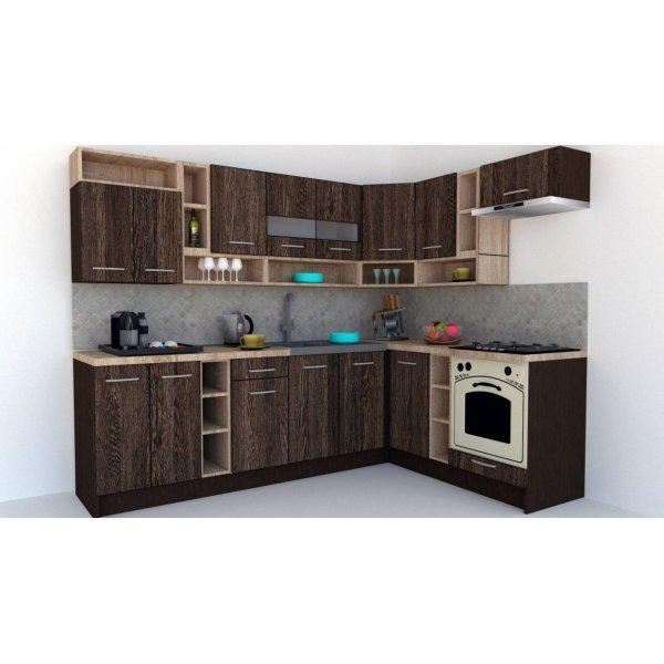 Bucatarie de Colt COSSY NEW 180-260 Dr. Wenge / Decor 7648