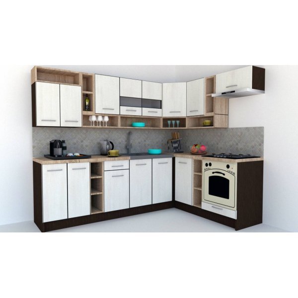 Bucatarie de Colt COSSY NEW 180-260 Dr. Wenge / Decor 8508
