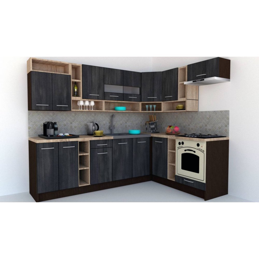 Bucatarie de Colt COSSY NEW 180-260 Dr. Wenge / Decor 8509