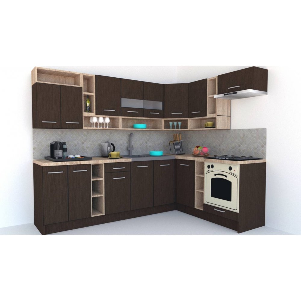 Bucatarie de Colt COSSY NEW 180-260 Dr. Wenge / Decor 8548