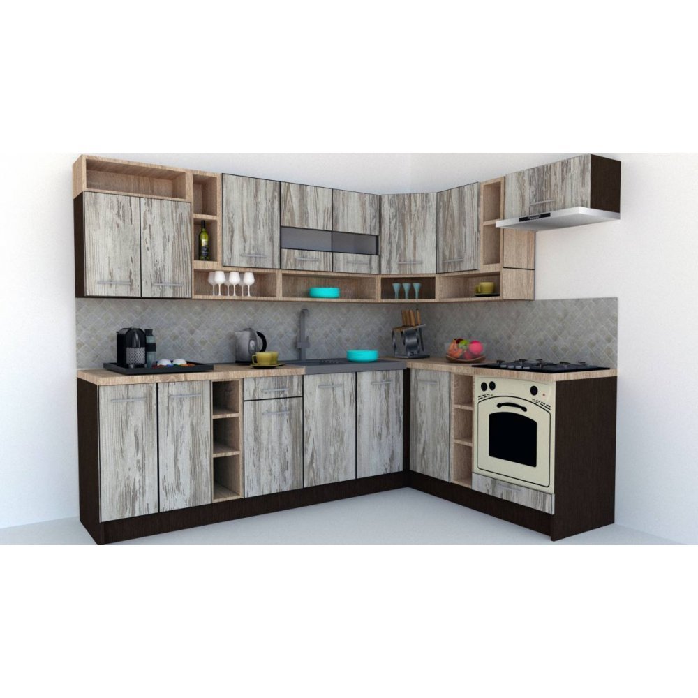 Bucatarie de Colt COSSY NEW 180-260 Dr. Wenge / Decor K084