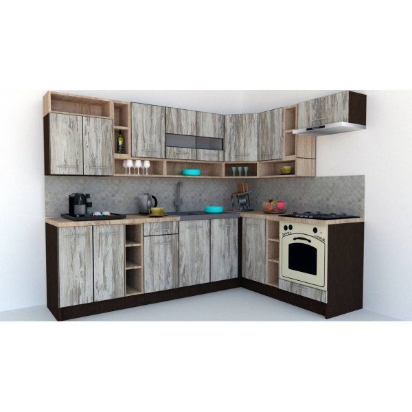 Bucatarie de Colt COSSY NEW 180-260 Dr. Wenge / Decor K084