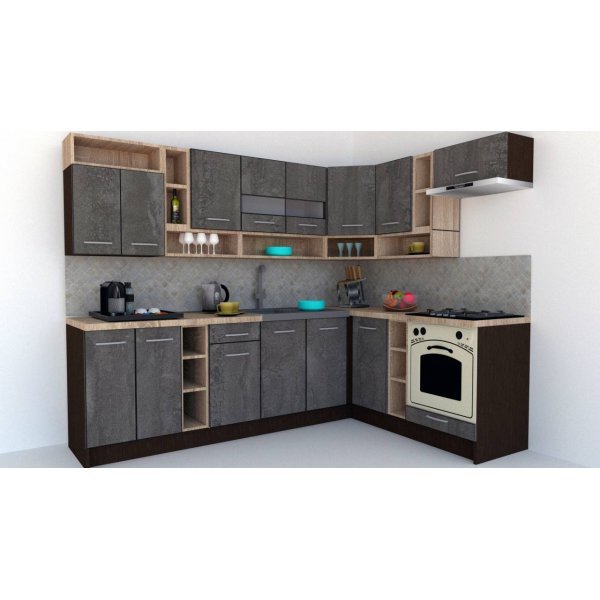 Bucatarie de Colt COSSY NEW 180-260 Dr. Wenge / Decor K352