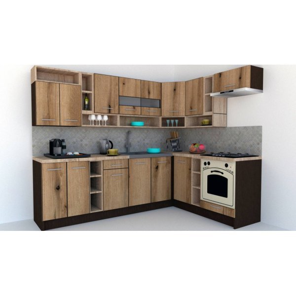 Bucatarie de Colt COSSY NEW 180-260 Dr. Wenge / Decor K365