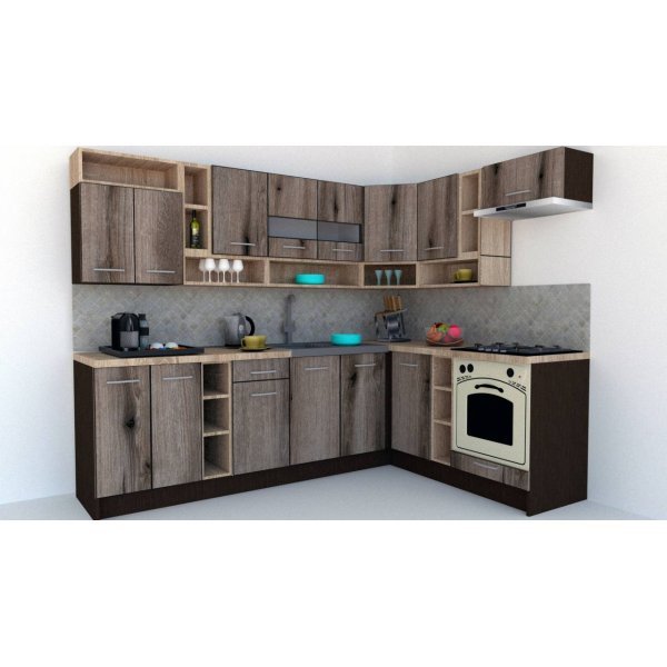 Bucatarie de Colt COSSY NEW 180-260 Dr. Wenge / Decor K366