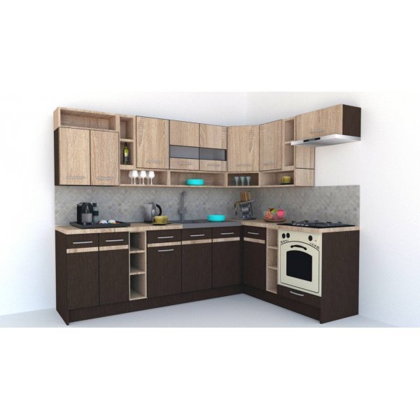 Bucatarie de Colt COSSY NEW 180-260 Dr. Wenge / Stejar Sonoma