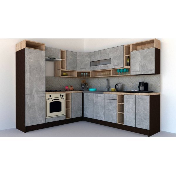 Bucatarie de Colt COSSY NEW ST. 230-260 Wenge / Decor 4298