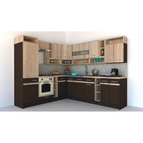 Bucatarie de Colt COSSY NEW DR. 230-260 Wenge / Stejar Sonoma