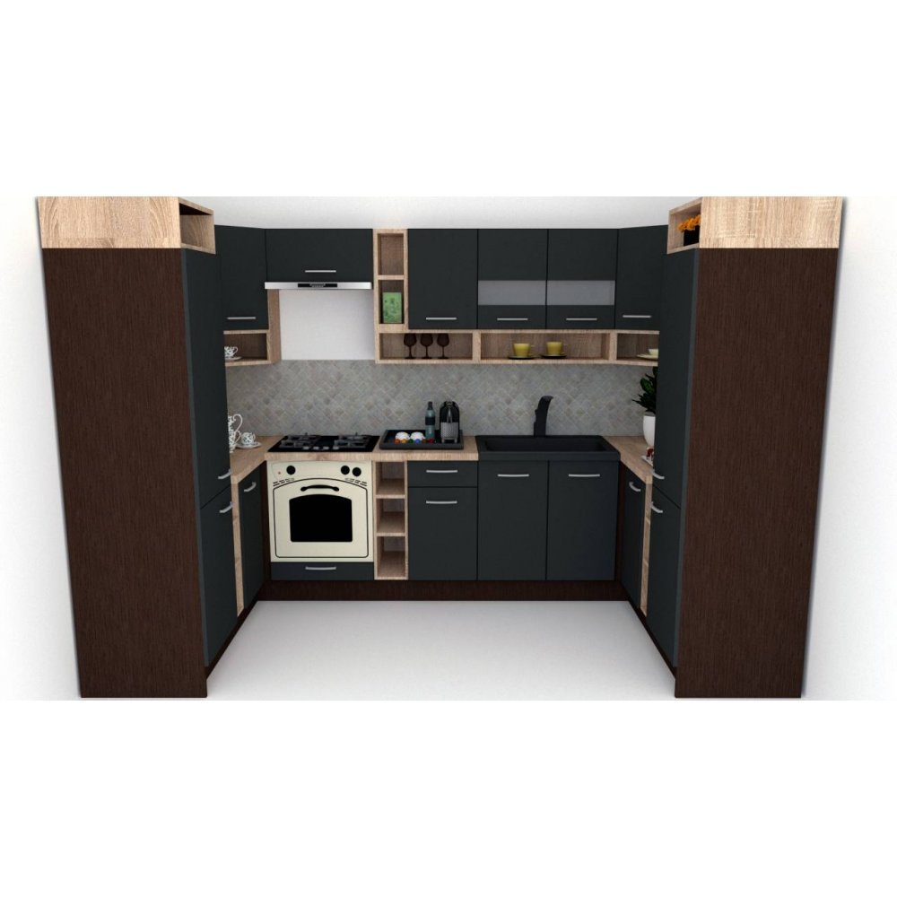 Bucatarie de Colt COSSY NEW 170-320-170, Wenge / Decor 0164