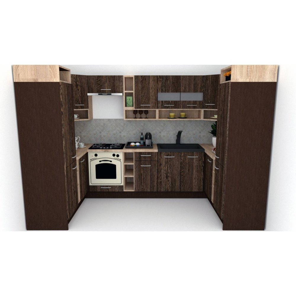 Bucatarie de Colt COSSY NEW 170-320-170, Wenge / Decor 7648