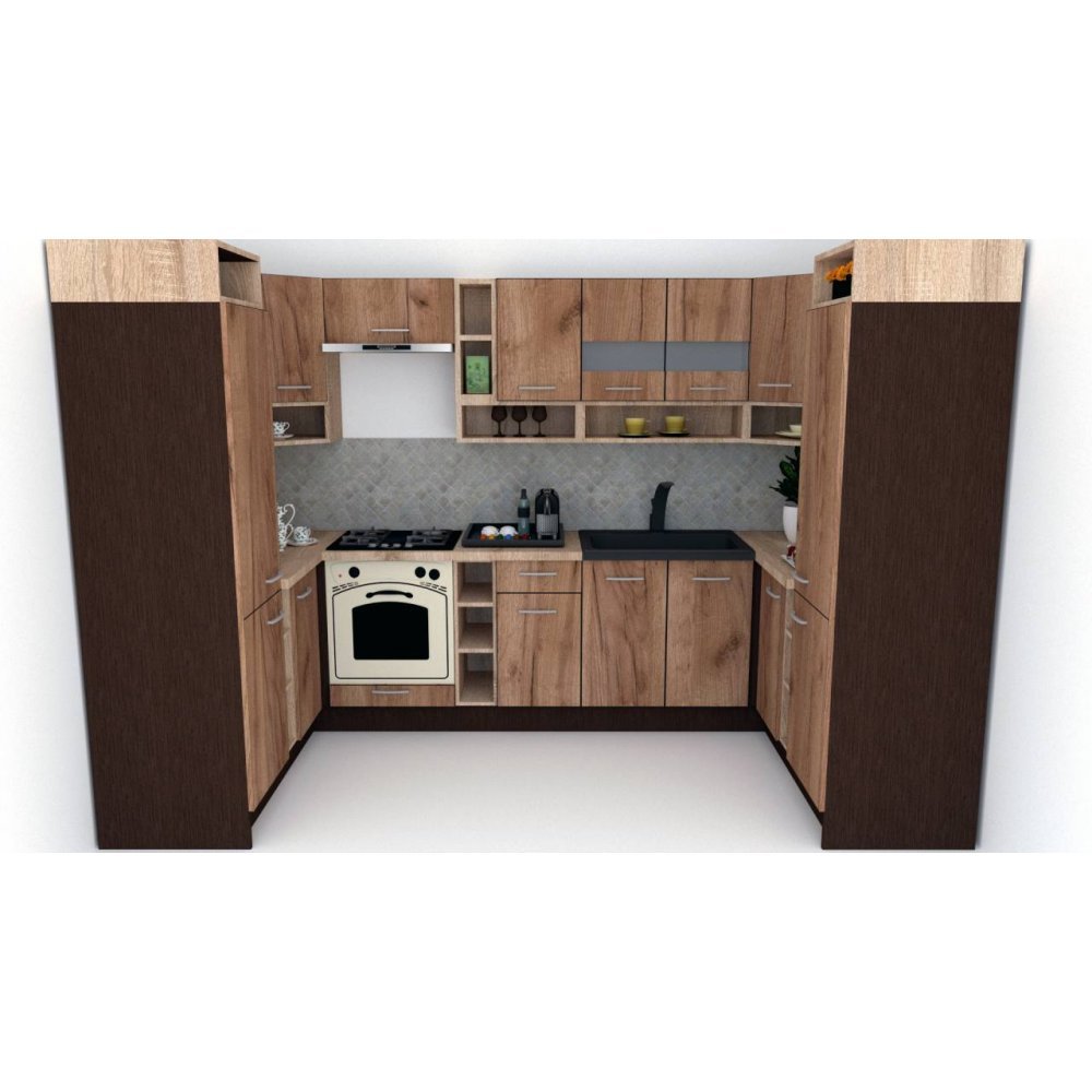 Bucatarie de Colt COSSY NEW 170-320-170, Wenge / Decor K004
