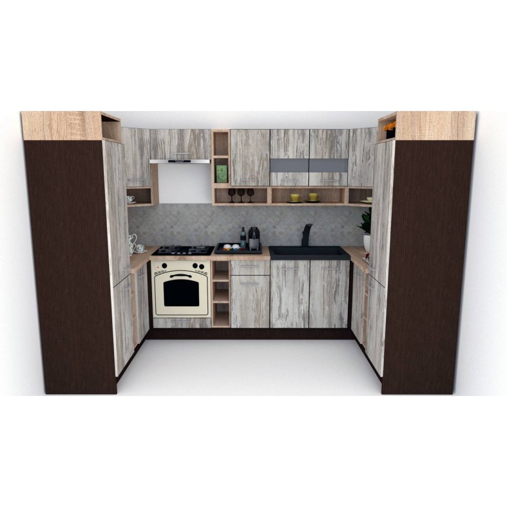 Bucatarie de Colt COSSY NEW 170-320-170, Wenge / Decor K084