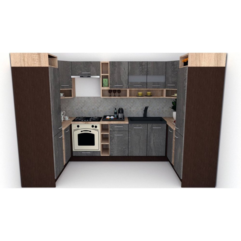 Bucatarie de Colt COSSY NEW 170-320-170, Wenge / Decor K352