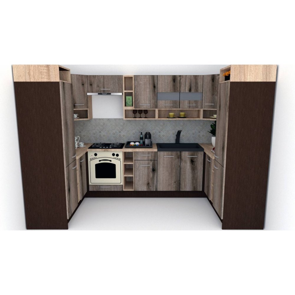 Bucatarie de Colt COSSY NEW 170-320-170, Wenge / Decor K366