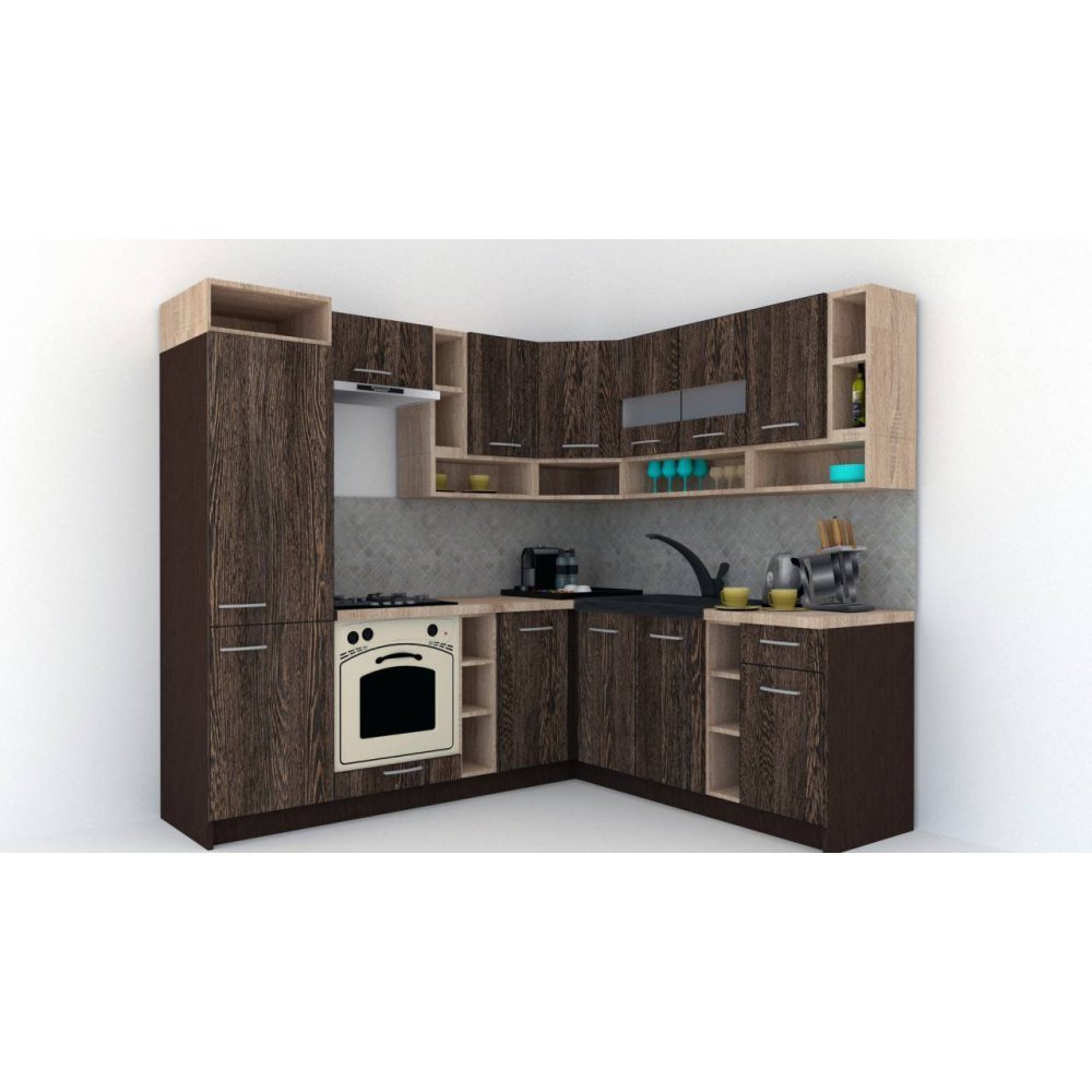 Bucatarie de Colt COSSY NEW DR. 200-230, Wenge / Decor 7648