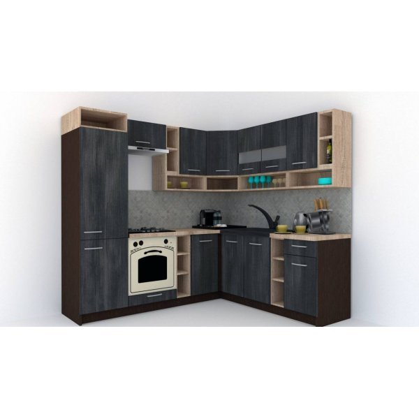 Bucatarie de Colt COSSY NEW DR. 200-230, Wenge / Decor 8509