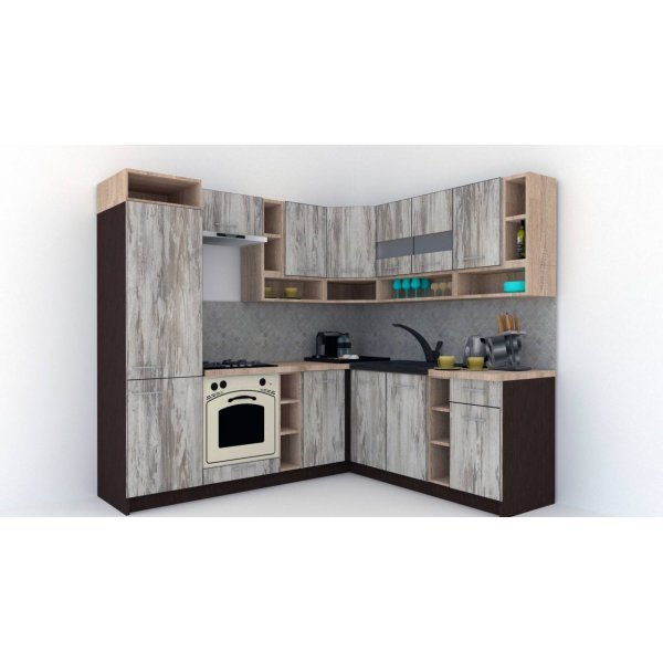 Bucatarie de Colt COSSY NEW DR. 200-230, Wenge / Decor K084