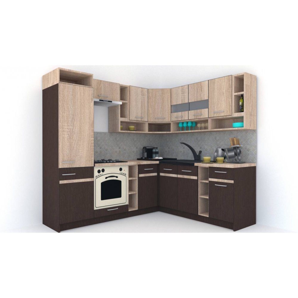 Bucatarie de Colt COSSY NEW DR. 200-230, Wenge / Stejar Sonoma