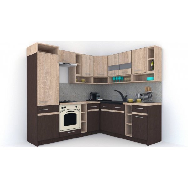Bucatarie de Colt COSSY NEW DR. 200-230, Wenge / Stejar Sonoma