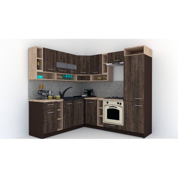 Bucatarie de Colt COSSY NEW ST. 200-230, Wenge / Decor 7648