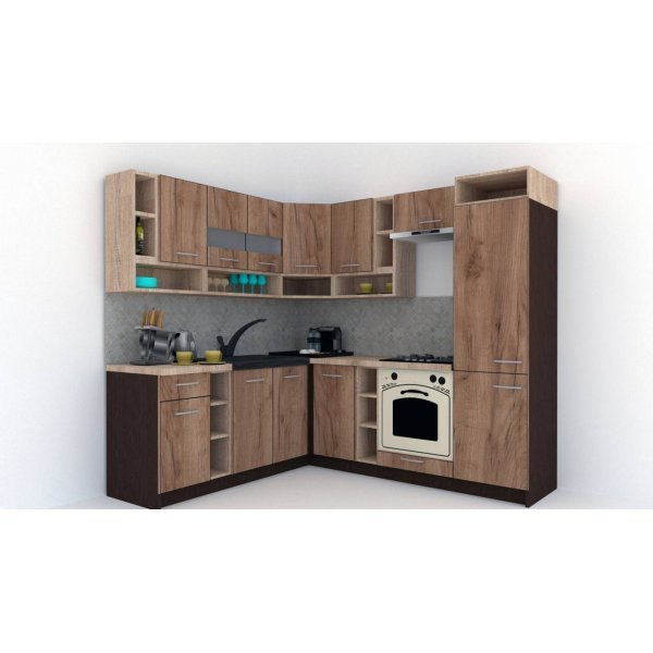 Bucatarie de Colt COSSY NEW ST. 200-230, Wenge / Decor K004