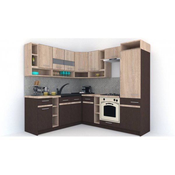 Bucatarie de Colt COSSY NEW ST. 200-230, Wenge / Stejar Sonoma