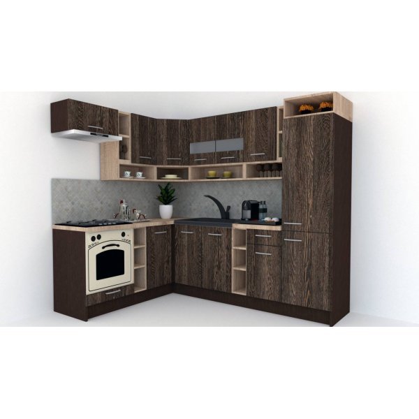 Bucatarie de Colt COSSY NEW 180-250 ST., Wenge / Decor 7648
