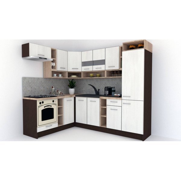 Bucatarie de Colt COSSY NEW 180-250 ST., Wenge / Decor 8508