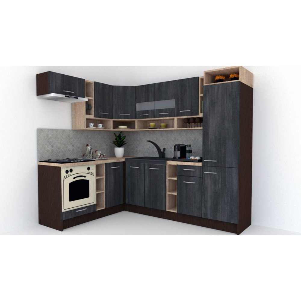 Bucatarie de Colt COSSY NEW 180-250 ST., Wenge / Decor 8509