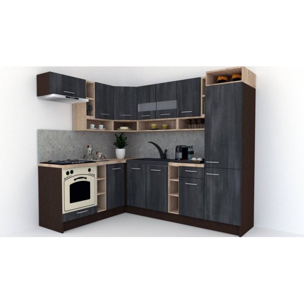 Bucatarie de Colt COSSY NEW 180-250 ST., Wenge / Decor 8509