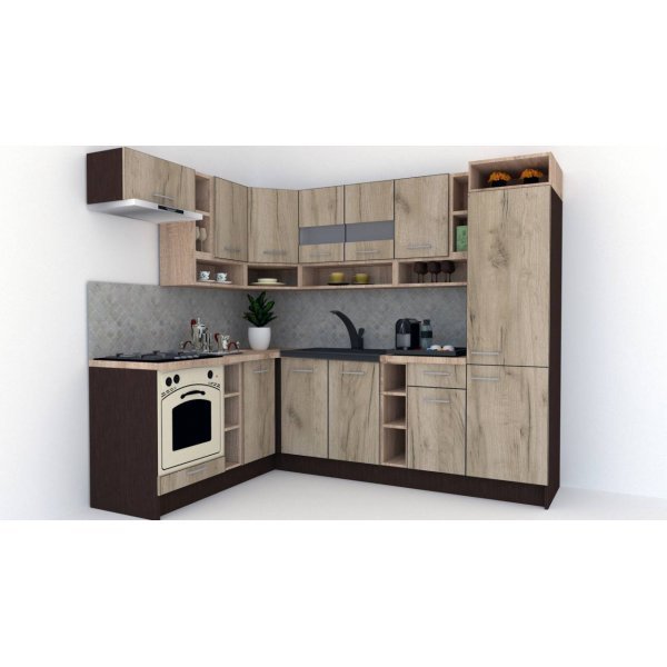 Bucatarie de Colt COSSY NEW 180-250 ST., Wenge / Decor K002
