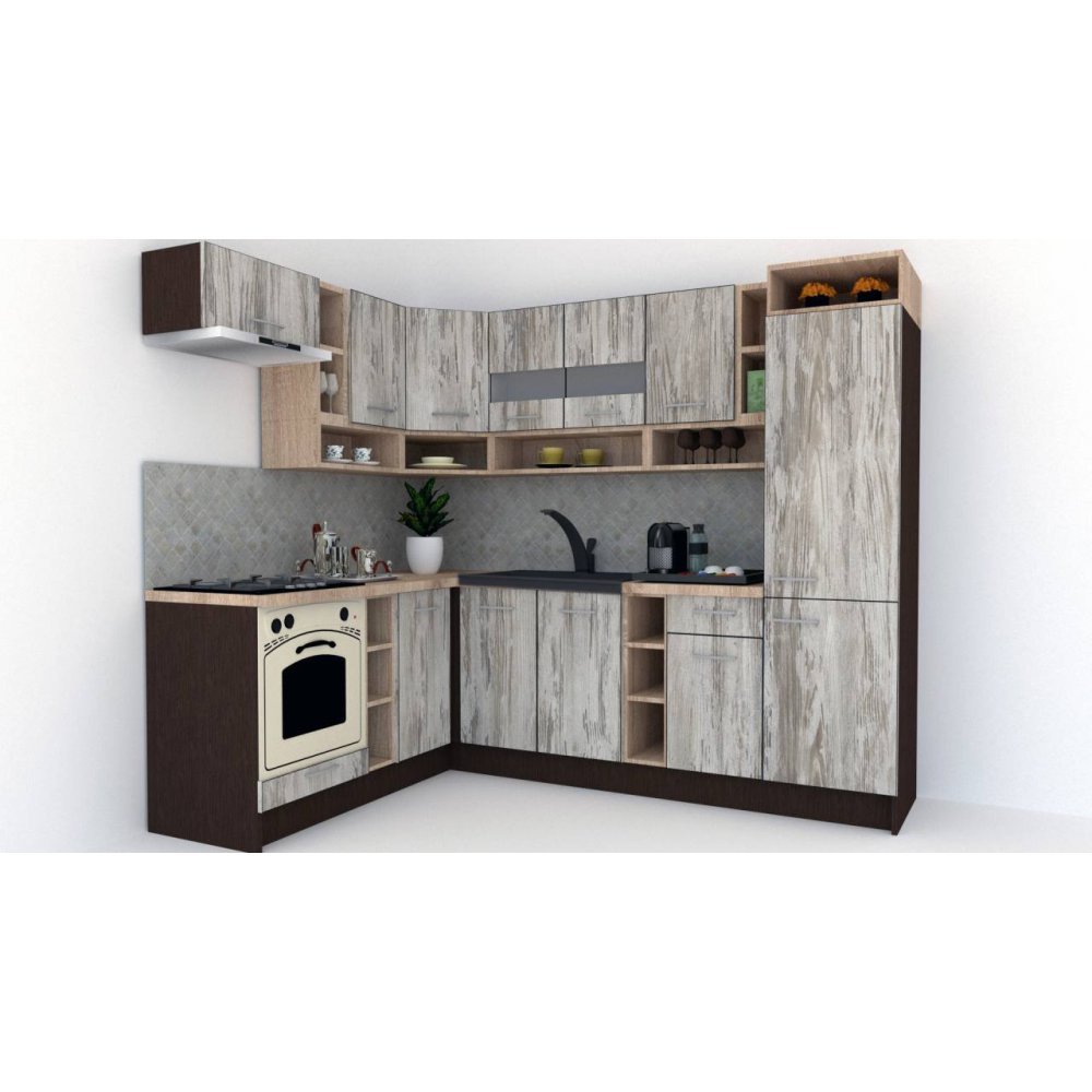 Bucatarie de Colt COSSY NEW 180-250 ST., Wenge / Decor K084