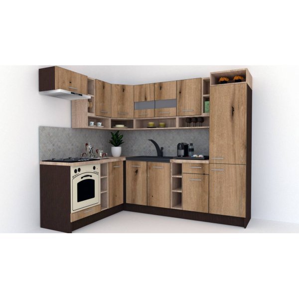 Bucatarie de Colt COSSY NEW 180-250 ST., Wenge / Decor K365