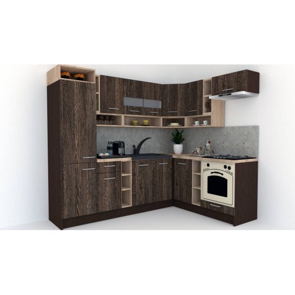 Bucatarie de Colt COSSY NEW 180-250 DR., Wenge / Decor 7648