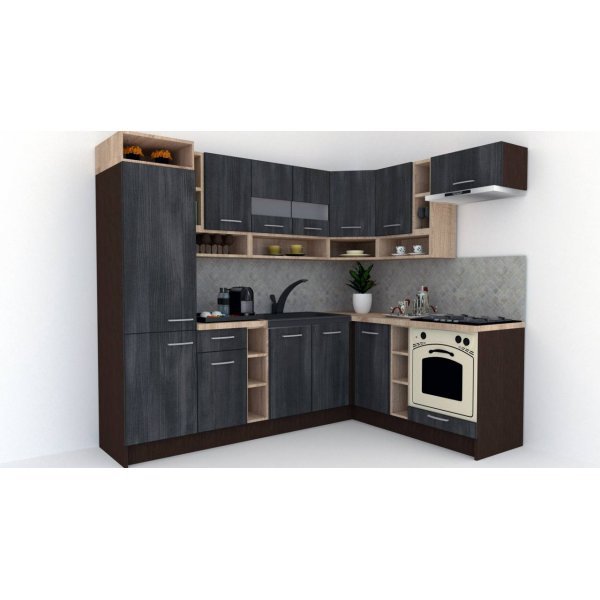 Bucatarie de Colt COSSY NEW 180-250 DR., Wenge / Decor 8509