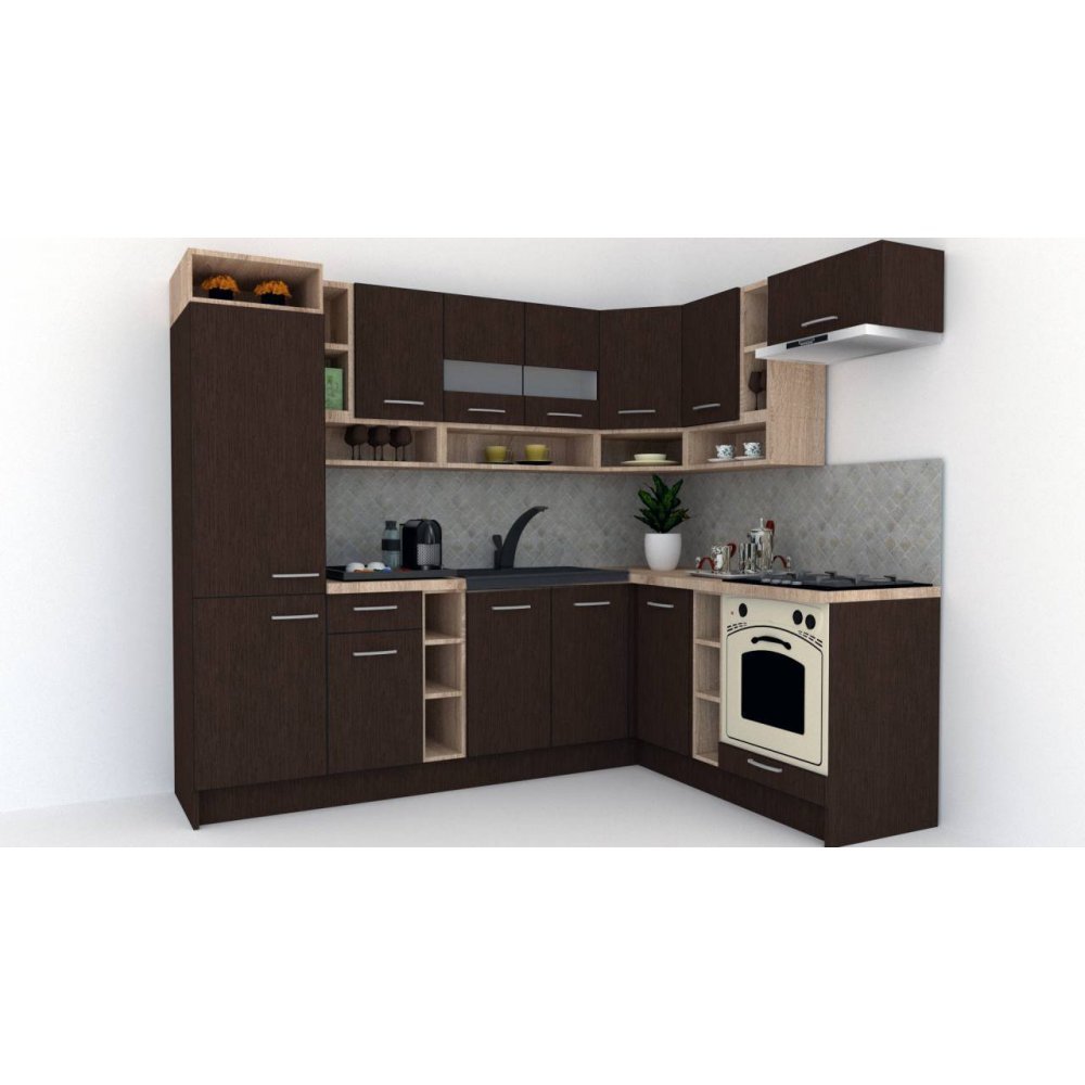 Bucatarie de Colt COSSY NEW 180-250 DR., Wenge / Decor 8548