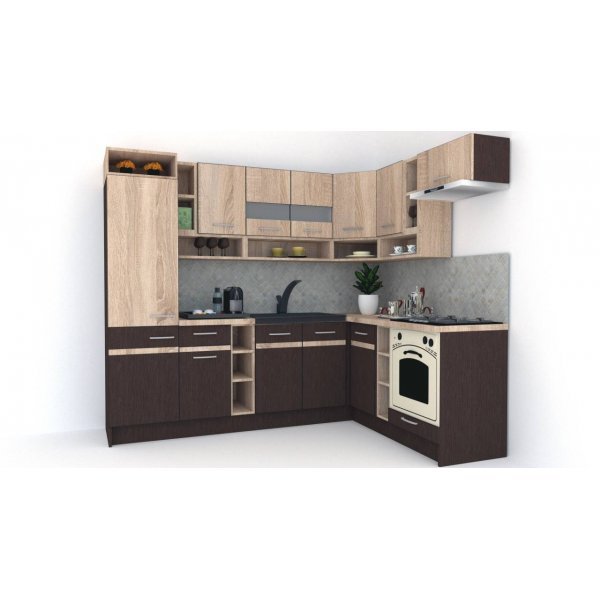 Bucatarie de Colt COSSY NEW 180-250 DR., Wenge / Stejar Sonoma