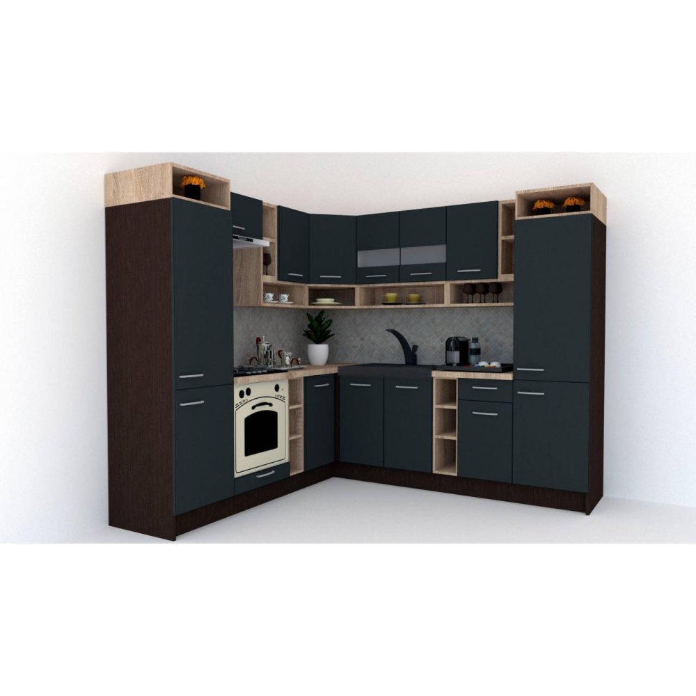 Bucatarie de Colt COSSY NEW ST. 230-250, Wenge / Decor 0164