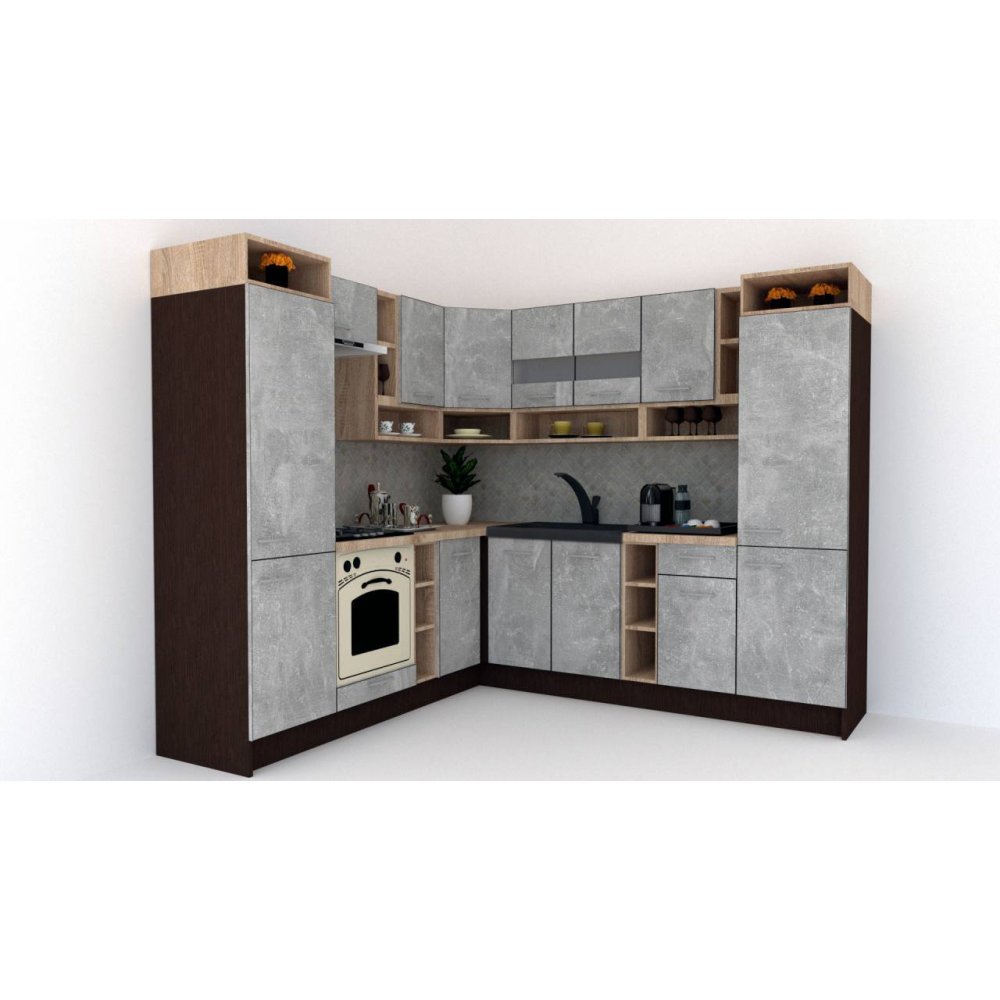 Bucatarie de Colt COSSY NEW ST. 230-250, Wenge / Decor 4298