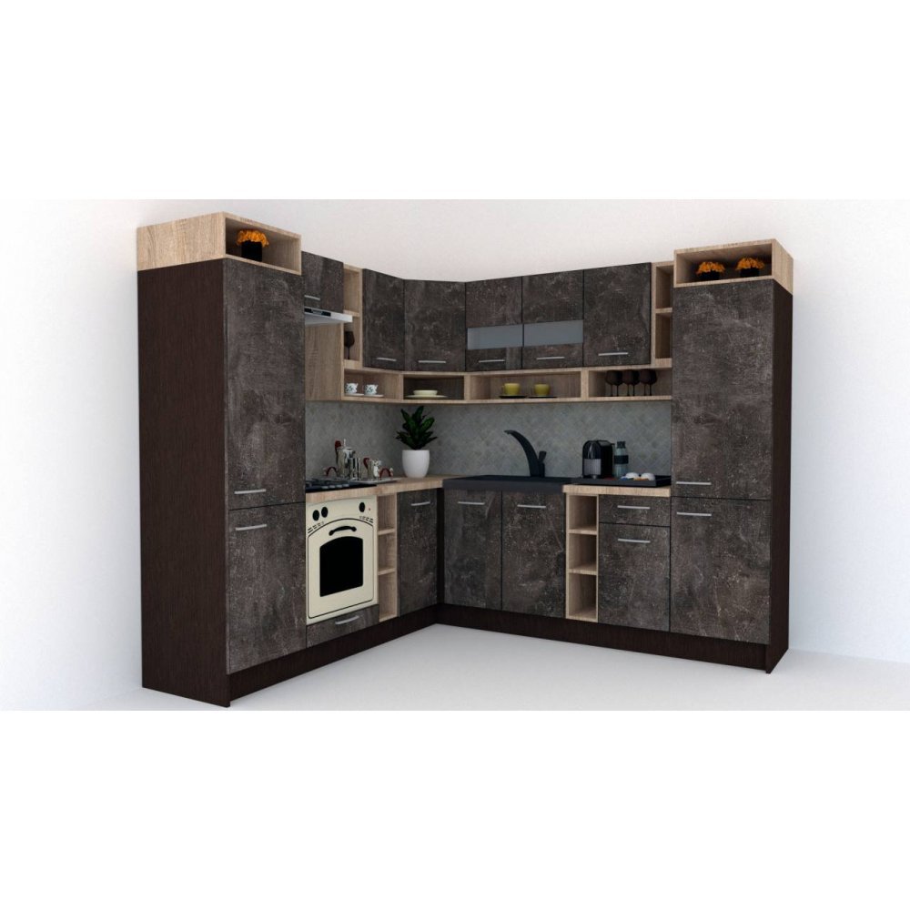 Bucatarie de Colt COSSY NEW ST. 230-250, Wenge / Decor 4299