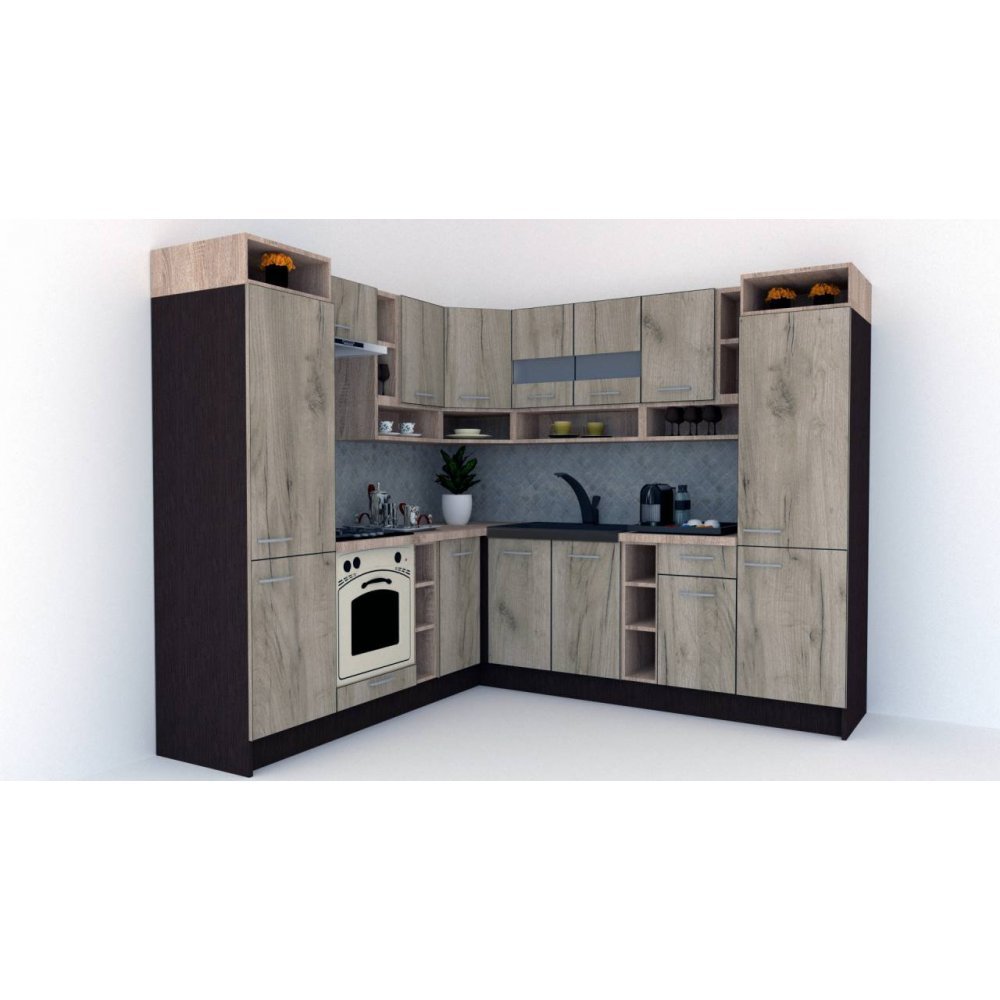 Bucatarie de Colt COSSY NEW ST. 230-250, Wenge / Decor K002