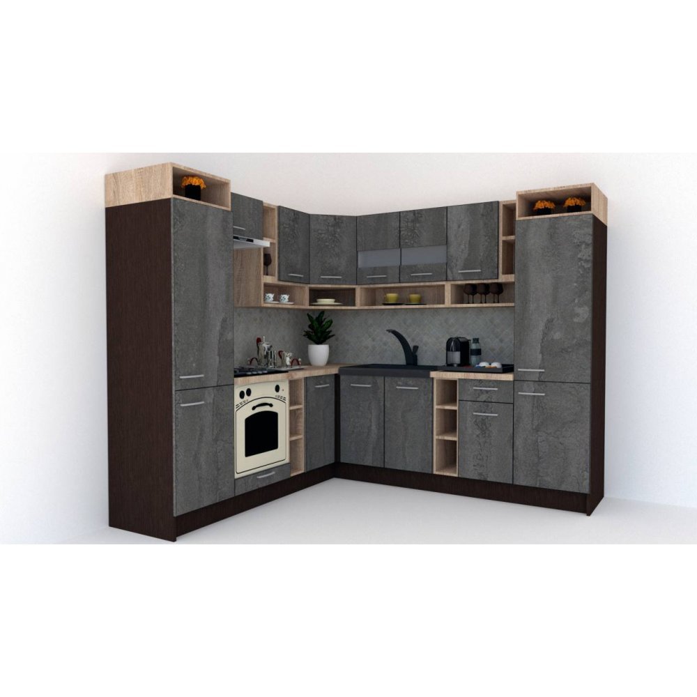 Bucatarie de Colt COSSY NEW ST. 230-250, Wenge / Decor K352