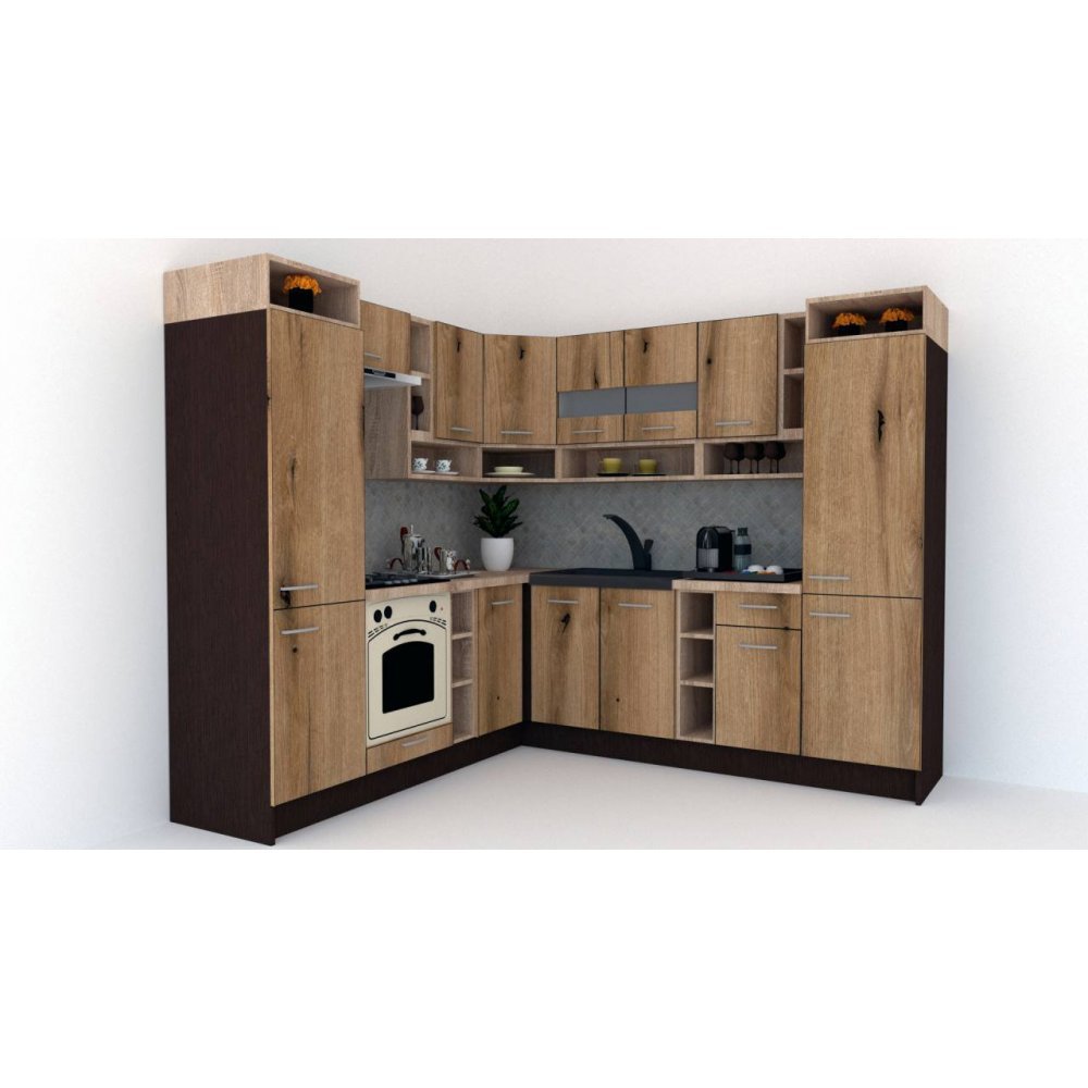 Bucatarie de Colt COSSY NEW ST. 230-250, Wenge / Decor K365